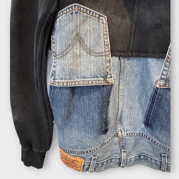 NWT Free People x Tricia Fix Zuma Denim Mix Hooded Sweatshirt Size Small - Picture 8 of 16